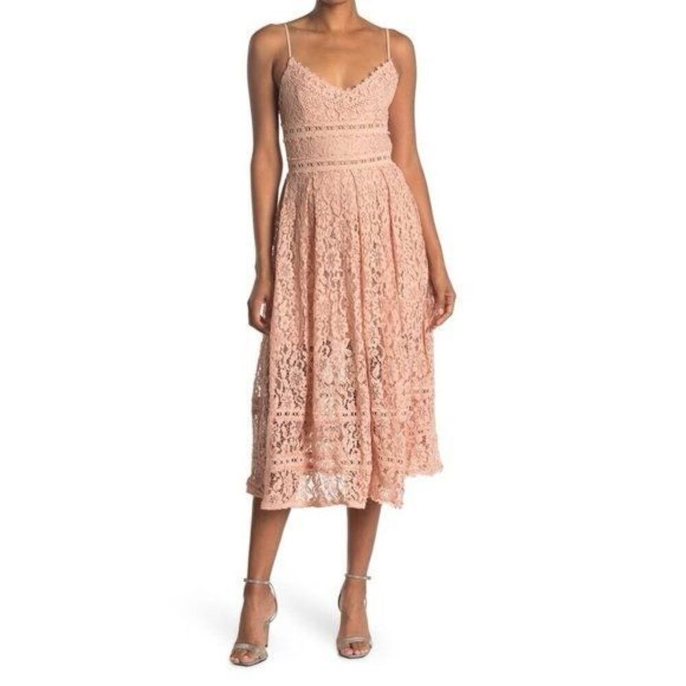 NEW NSR Dress Blush Pink Crochet Lace Spaghetti Strap Midi Size M NWT Romantic